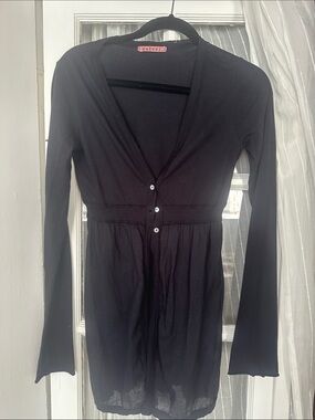 Velvet Black Long-Sleeve V-Neck Top with Button Front